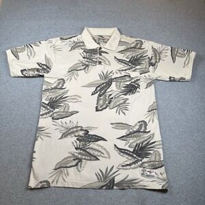 Aloha Joe Hawaiian‎ Polo Shirt Mens S Beige Floral 100% Cotton Tropical
